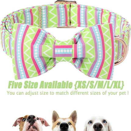 Easter Dog Collar with Bow Tie - Geometry Easter Bowtie Dog Collar Adjustable Heavy Duty Spring Easter Dog Collars for Small Medium Large Dogs XL
