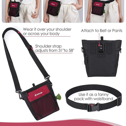Gobeigo Dog Treat Pouch with Silicone Snack Bag, Front Pocket fits All Phones, 4 Cup Treat Bag with Training Clicker, Upgrade Stronger Magnetic Closure, 3 Ways to Wear Walking Fanny Pack (Red)