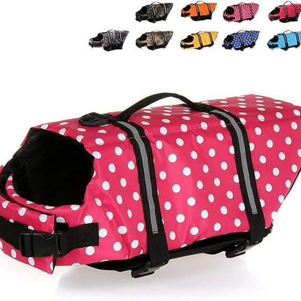 HAOCOO Dog Life Jacket Vest Saver Safety Swimsuit Preserver with Reflective Stripes/Adjustable Belt Dogs(Pink Polka Dot,L)