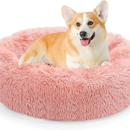NOYAL Calming Donut Dog Bed for Small to Medium Dogs & Cats - Plush Faux Fur Anti-Anxiety Pet Bed with Machine Washable Cover & Non-Slip Base
