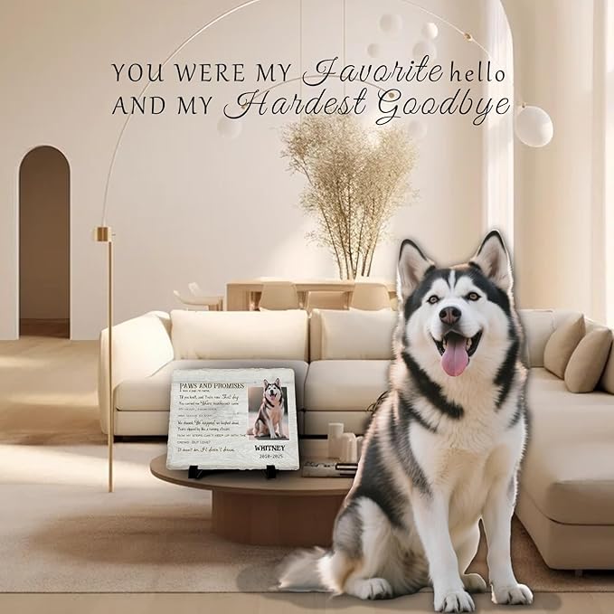 Personalized Pet Memorial Stone, Custom Dog Memorial Gifts for Loss of Dog with Photo Name Date, Dog Remembrance Gift, Loss of Dog Sympathy Gift for Dog Cat Lovers (Quote 15)