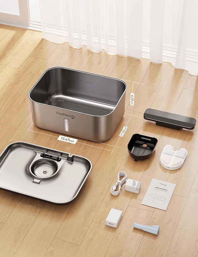 3 Gal Stainless Steel Dog Water Fountain for Large Dog, Pet Water Fountain, Dog Water Bowl Dispenser with Water Level Window, Super Quiet for S-L Dogs and Multi-Pet, Easy to Clean(FN-W13)