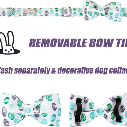 Easter Dog Collar with Bow Tie - Adjustable Easter Eggs Dog Collar Classic Bowtie Metal Buckle Puppy Collars for Small Medium Large Dogs L