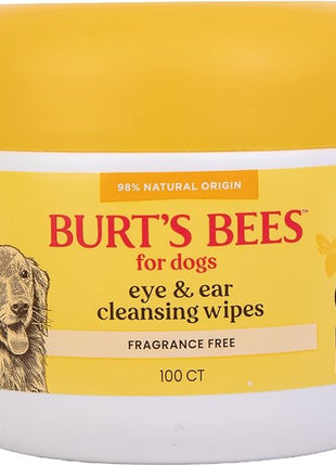 Burt's Bees for Pets Eye & Ear Cleansing Wipes for Dogs, Fragrance-Free, 98% Natural Origin Formulas, Gentle Spot Cleaning Sheets for Dog Eyes and Ears, 100 Count