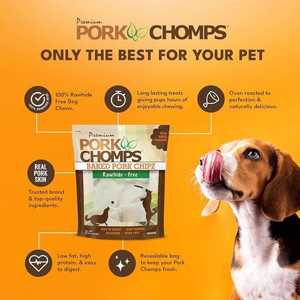 Pork Chomps Baked Pork Skin Dog Chews, 3-inch Chips, 12oz Bag (Pack of 2)