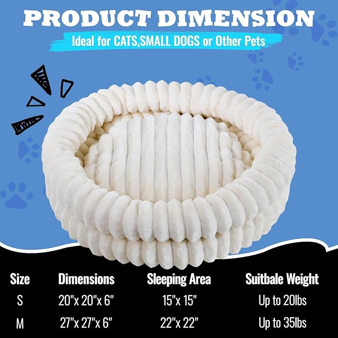 Washable Cat Bed Donut Dog Beds for Small Dogs with Corduroy Fleece Super Soft Pet Bed for Puppy and Kitten,27 * 27 * 6 in
