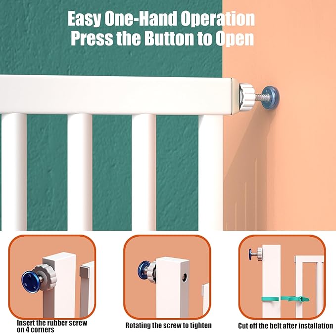 55.1 Inch Tall Baby Gate Auto Close Dog Gate Adjustable 29.92"- 48.03" Wide Pressure Mounted Walk Through Swing Pet Gate for Doorways (White, 29.92"- 48.03")