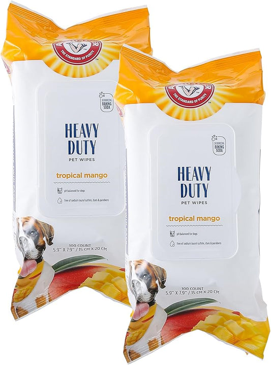 Arm & Hammer for Pets Heavy Duty Multipurpose Bath Wipes for Dogs | All Purpose Dog Wipes Remove Odor & Refresh Skin for Pets | Fruity Mango Scent, Two (2) 100 Count Packs of Pet Wipes