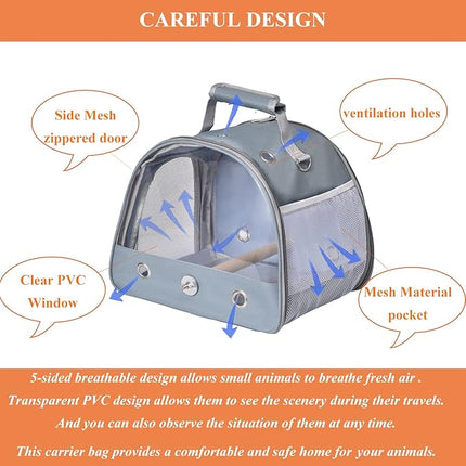 Bird Carrier Travel Cage with Stand (with Tray), Small Bird Travel Carrier for Parrot, Small Bird Cage for Travel Parakeet Carrier with Shoulder Strap, Side Access Window (Blue)