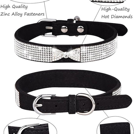 Dog Collar for Small Dogs, Adjustable Leather Suede Bling Dog Collars，Pink Dog Collar Cat Collar, Rhinestone Dog Collar (XS, black4)