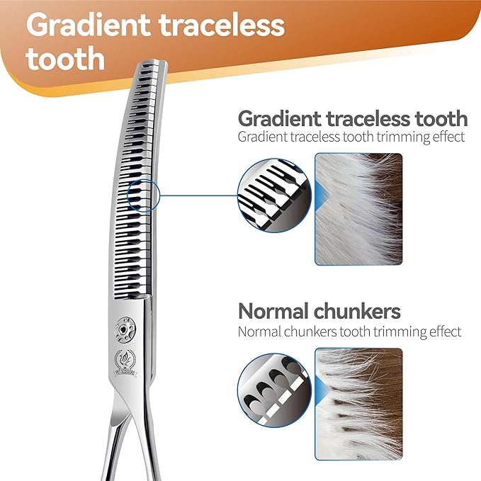 Fenice Peak 7.0 Curved Thinning Traceless Dog Grooming Scissors Japanese 440C Stainless Steel with Bearing Screws Smooth Cutting and Durable