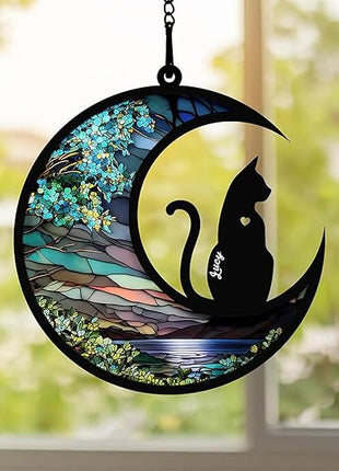 Cat Memorial Suncatcher, Personalized with Name Date Cats Breeds Suncatcher, Pet Loss Memorial Sympathy Gift, Stained Glass Light Catcher, Gifts for Pet Lovers, Christmas Ornament Window Hangings