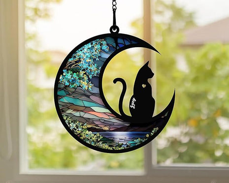 Cat Memorial Suncatcher, Personalized with Name Date Cats Breeds Suncatcher, Pet Loss Memorial Sympathy Gift, Stained Glass Light Catcher, Gifts for Pet Lovers, Christmas Ornament Window Hangings