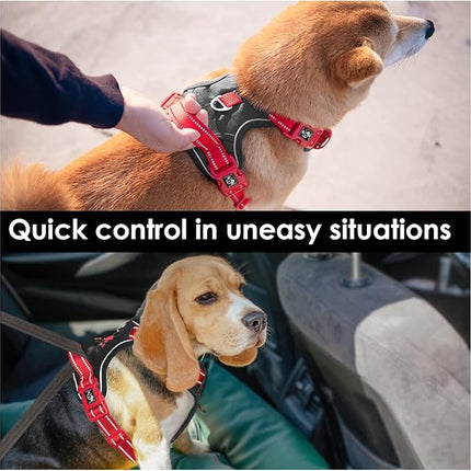PHOEPET No Pull Dog Harness, Unique Colors Reflective Adjustable Dog Vest, with Soft Training Handle Metal Clips for Small Medium Large Dogs (Black Base & Red Straps,M)