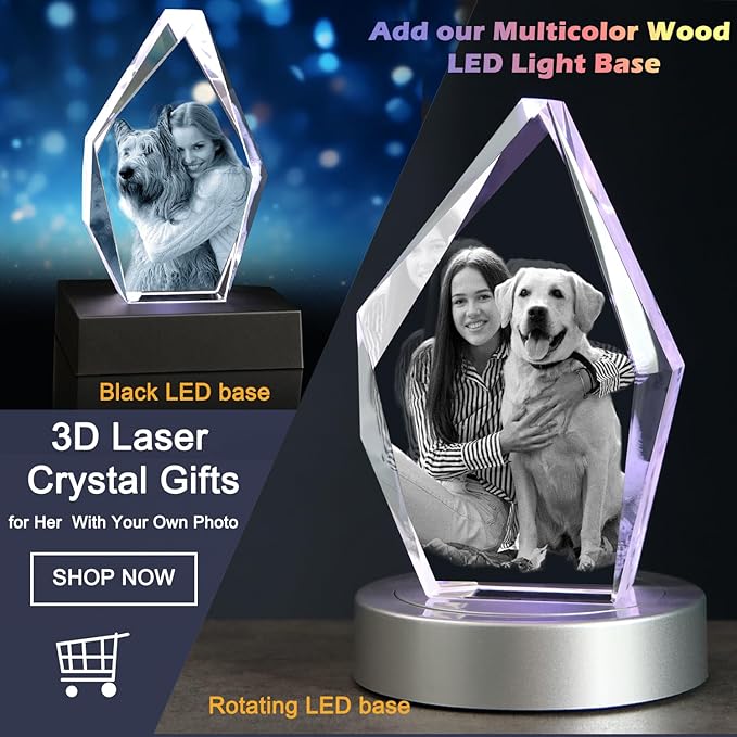 Personalized Dog Memorial Gifts, Custom Pet 3D Crystal Photo,Pet Memorial,3D Engraved Crystal Keepsake Gift, Dog Photo Frame,Personalized Gift for Birthday