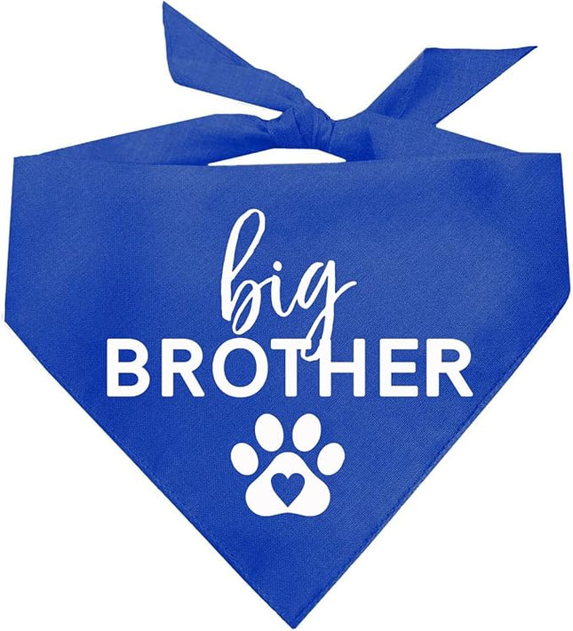 Big Brother Heart Paw Dog Bandana | 100% Cotton Adjustable Triangle | Pregnancy Announcement Photoshoot Prop | New Baby | Made in USA | Matching Family | Royal X-Small (87)