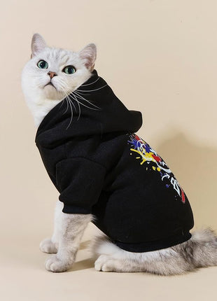 QWINEE Cartoon Bear Print Cat Hoodie Breathable Stretchy Sweatshirts with Hat Warm Cat Clothes for Small Medium Large Cats Dogs Multicolor XXS