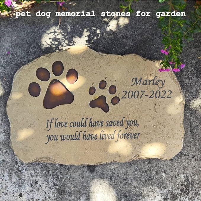 Sympathy Pet Memorial Stones Garden Stones for Dogs or Cats Engaved with Pet's Name, Dates and Sentence, Personalized Pet Memorial Gifts Dog Loss Gifts Outdoors