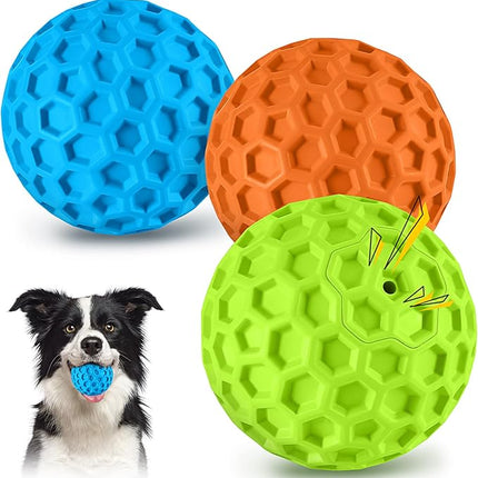 LUKITO Dog Chew Toys, Dog Toys for Aggressive Chewers Large Breed, Interactive Squeaky Balls, Tough Dog Toys with Natural Rubber for Large and Medium Small (3 Balls)