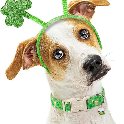ARING PET St Patrick's Day Dog Collar-Green Lucky Clovers Dog Collars, Adjustable Shamrock Pet Collars Trefoil Puppy Collar Gifts with Quick Release Buckle for Girl&Boy Dogs