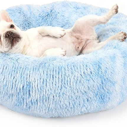 Blue Dog Bed for Small Dogs Fluffy Anti-Anxiety, Calming 23 inch Beds Washble Snuggle Safe Gradient Blue