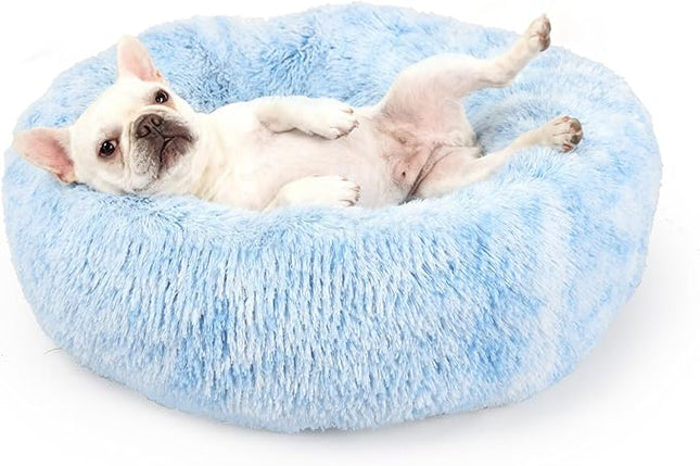 Blue Dog Bed for Small Dogs Fluffy Anti-Anxiety, Calming 23 inch Beds Washble Snuggle Safe Gradient Blue