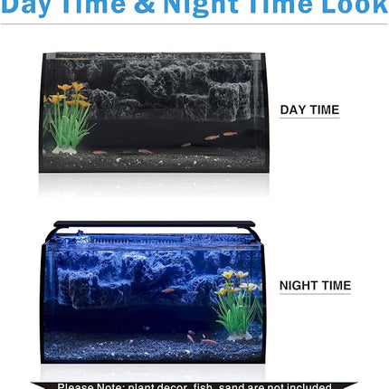 hygger Horizon 8 Gallon LED Glass Aquarium Kit for Starters with 7W Power Filter Pump, 18W Colored led Light, Wide View Curved Shape Fish Tank with Undetachable 3D Rockery Background Decor