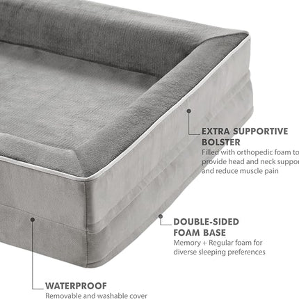 Friends Forever Orthopedic Dog Bed for Medium Dogs, Waterproof Memory Foam Dog Sofa Bed M with Removable Washable Cover, Ally Grey, 28x23x6.5