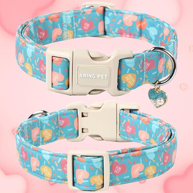 ARING PET Valentine's Day Dog Collar-Cute Blue Heart Dog Collars, Adjustable Valentine Heart Pet Collars Puppy Collar with Quick Release Buckle for Girl&Boy Dogs