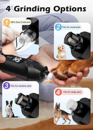 Casfuy 6-Speed Dog Nail Grinder – 50%+ Boost Power Dog Nail Trimmers Quiet with Dust Cap & 2 LED Lights & 2000mAh Battery & 4.8V Motor Electric Pet Toenail File Tool for Large Medium Small Dogs Cats