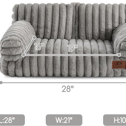 Hollypet Fluffy Plush Pet Cat Couch Soft Calming Pet Sofa Beds for Medium Small Cats and Dogs, Dark Gray