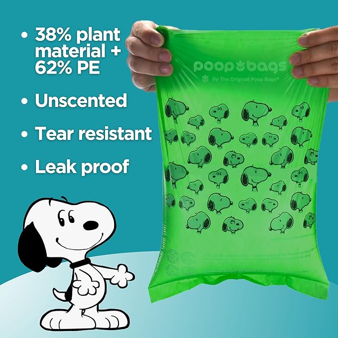 The Original Poop Bags® with Peanuts Snoopy Design | USDA Certified 38% Biobased Dog Waste Bags | Leak-Proof, Extra Thick, Strong & Unscented Pet Waste Rolls (720 Count)