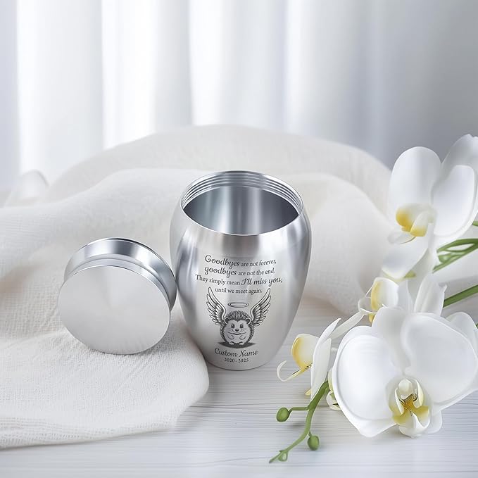 Artsy Woodsy Personalized Hedgehog Pet Memorial Cremation Mini Urn, Decorative Keepsake Small Urns for Ashes 2.56 inch, Remembrance Gifts for Pet Lovers in Loving Memory (07, 2.56x1.77)