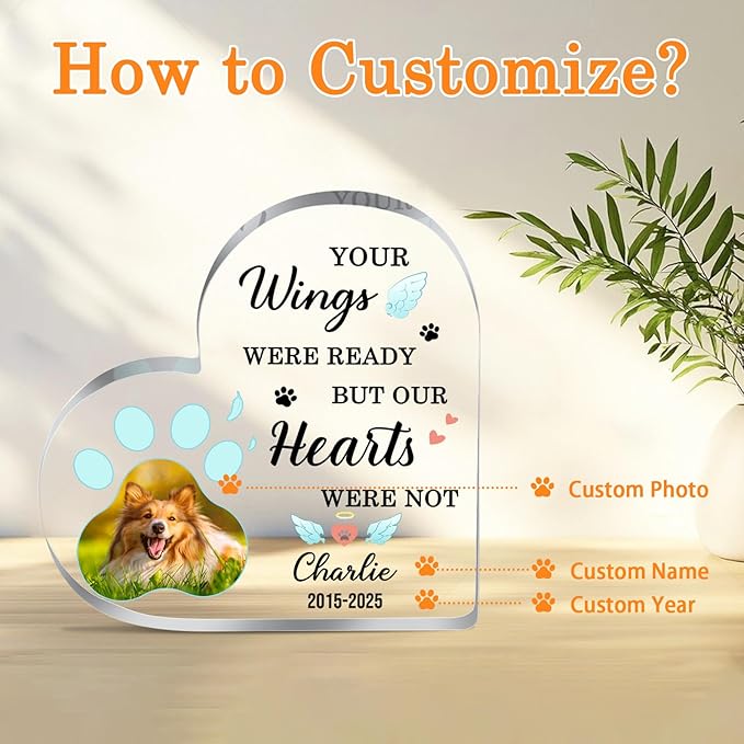 Dog Memorial Gifts for Loss of Dog Cat Custom Pet Memorial Plaque with Photo Name Dog Passing Away Gifts Pet Loss Sympathy Gift Dogs Bereavement Gifts Personalized Gift for Someone Who Lost a Dog