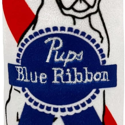 Huxley & Kent Funny Dog Toy w/Squeaker – Power Plush Squeaky Dog Toys for Small, Medium & Large Dogs – Soft Stuffed Animal for Indoor Play & Fetch - Pups Blue Ribbon, Large