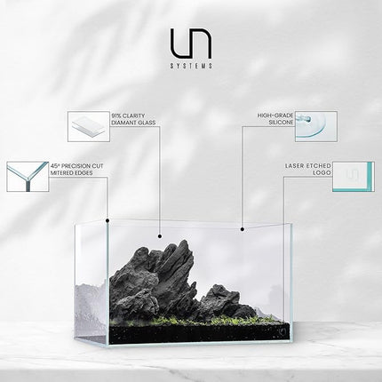 UNS Ultra Clear Rimless Tank - 20.5GAL | 77.7L - 23.62x14.17x14.17 | 60x36x36 CM, 6mm Glass Thickness, Leveling Mat Included - Low Iron, High Clarity Fish Tank w/ 45° Mitered Edge - [60U]