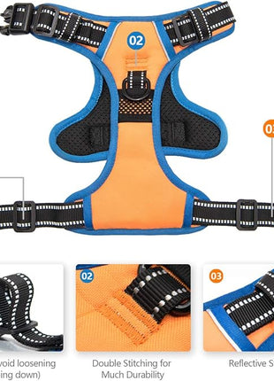 PHOEPET 2019 Reflective Dog Harness Large Breed Adjustable No Pull Vest with with Handle 2 Metal Rings 3 Buckles [Easy to Put on & Take Off](L, Orange)