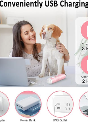 Casfuy Dog Nail Grinder with 2 LED Light for Large Medium Small Dogs - 3X More Powerful 2-Speed Electric Pet Nail Trimmer Rechargeable Quiet Painless Paws Grooming & Smoothing Tool