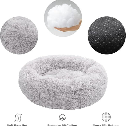 NOYAL Calming Donut Dog Bed for Small to Medium Dogs & Cats - Plush Faux Fur Anti-Anxiety Pet Bed with Machine Washable Cover & Non-Slip Base