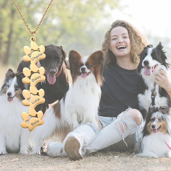 MeMeDIY Personalized Paw Print Necklace for Women Engraved Name Dog Paw Necklace Stainless Steel/925 Sterling Silver Paw Necklace Pet Memorial Necklace 1-4 Cat Paw Print Necklace