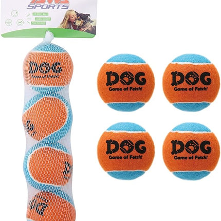 AMA SPORT Squeaky Tennis Balls for Dogs 2.5" Small Medium Dog Tennis Balls for Throwing and Fetching Dog Toys for Training, Exercise, High Bouncing 4 Pack (Orange Light Blue)