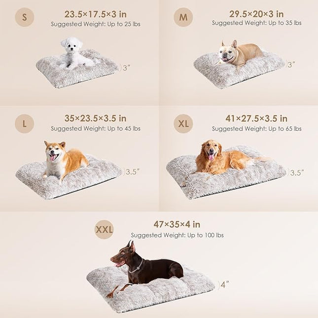 EHEYCIGA Fluffy Dog Crate Bed for Small Dogs, Plush Faux Fur Crate Pad, Calming Anti Anxiety Small Dog Bed, Washable Soft Warm Mat with Non-Slip Bottom, Brown