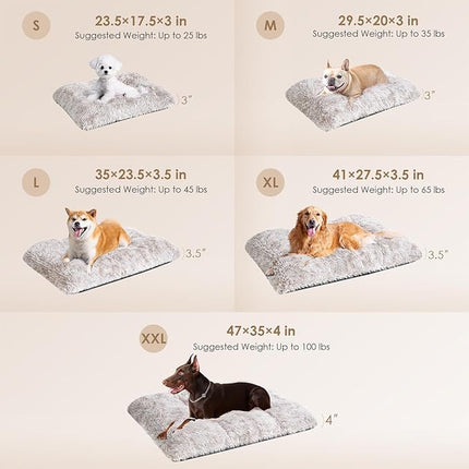 EHEYCIGA Fluffy Dog Crate Bed for Large Dogs, Plush Faux Fur Crate Pad, Calming Anti Anxiety Large Dog Bed, Washable Soft Warm Mat with Non-Slip Bottom, Brown