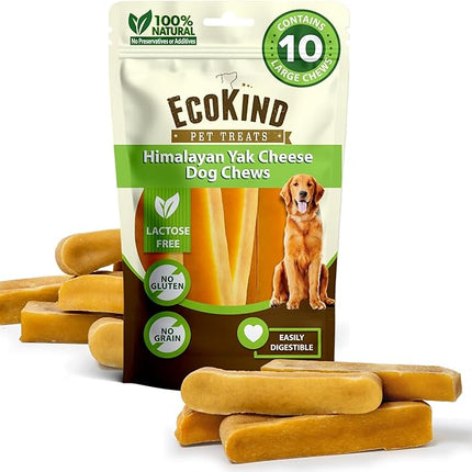 EcoKind Premium Gold Yak Cheese Himalayan Dog Chews, Dog Treats Large Breed, All Natural, High Protein, for Aggressive Chewers, Large - 10 Chews
