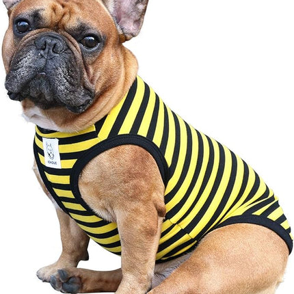 iChoue French Bulldog 100% Breathable Cotton Striped T Shirts Halloween Vest Clothes for Medium Dogs Tank Tops Frenchie Pug English Boston Terrier Pitbull Yellow Black Stripes - Large