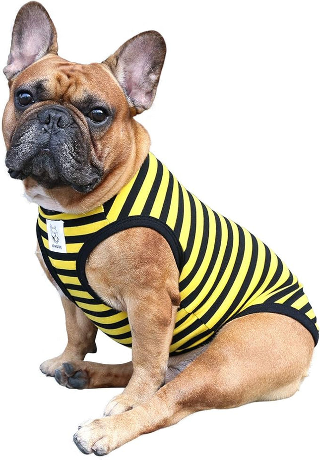iChoue English Bulldog 100% Breathable Cotton Striped T Shirts Halloween Vest Clothes for Medium Dogs Tank Tops French Frenchie Pug Boston Terrier Pitbull Yellow Black Stripes - XLarge