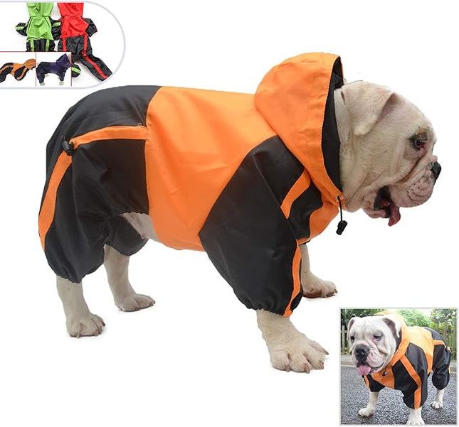 Lovelonglong American Bully Pitbull Dog Hooded Raincoat, Bulldog Rain Jacket Poncho Waterproof Clothes with Hood Breathable 4 Feet Four Legs Rain Coats for Pugs English French Bulldog Orange B-M