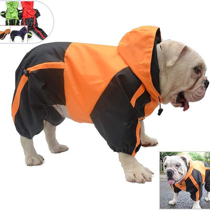 Lovelonglong American Bully Pitbull Dog Hooded Raincoat, Bulldog Rain Jacket Poncho Waterproof Clothes with Hood Breathable 4 Feet Four Legs Rain Coats for Pugs English French Bulldog Orange B-L