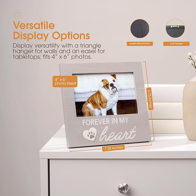 Pearhead Pet Forever In My Heart Memorial Keepsake Picture Frame - Keepsake for Dogs and Cats, Home Decor or Sympathy Gift for Pet Lovers, Heart & Paw Print Design, 4x6 Photo Insert, Gray