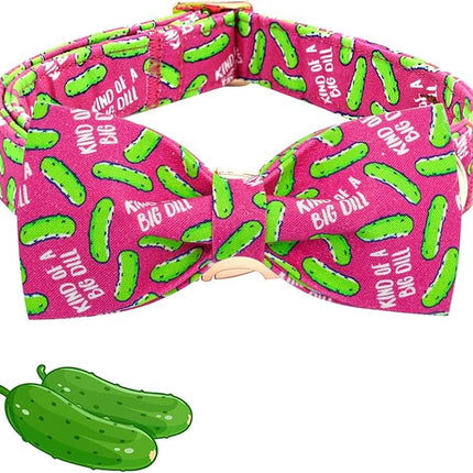 Elegant little tail Dog Collar, Dill Pickles Print Pet Collars with Bow Soft Cutton Boy Puppy Gift Adjustable Pink Bowtie Dog Collar for X-Large Dogs